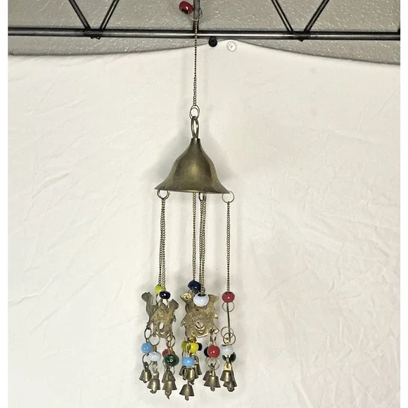 Vintage Dome Hanging Wind Chime Brass Camel Beaded Accents Bohemian Style Decor - Picture 1 of 10